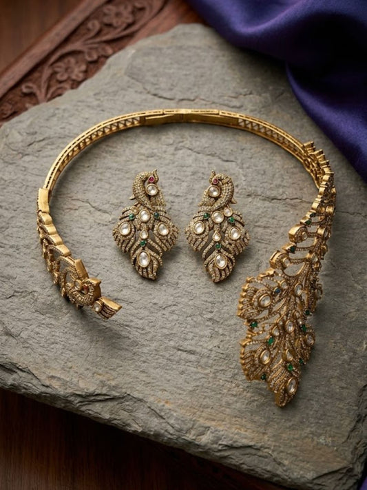 Ishhaara Peacock Design Moissanite Hasli