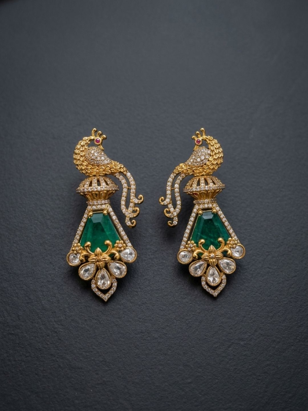 Ishhaara Peacock Designed Emerald Stone Earring