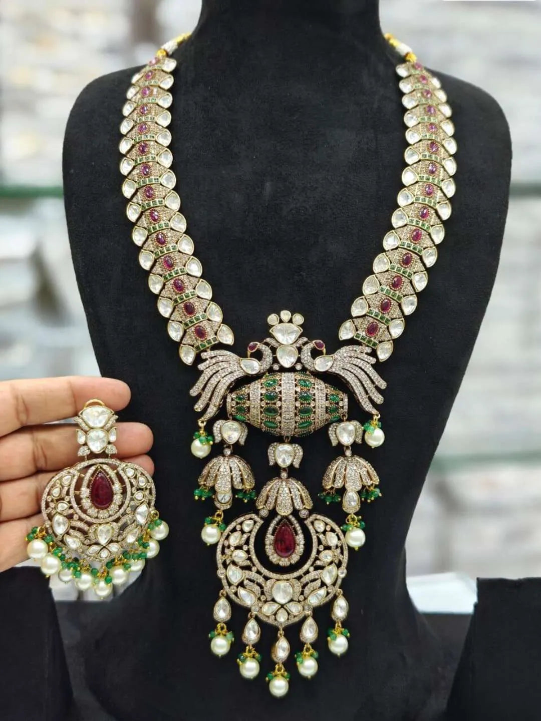 Ishhaara Peacock Designed Kundan Polki Long Necklce