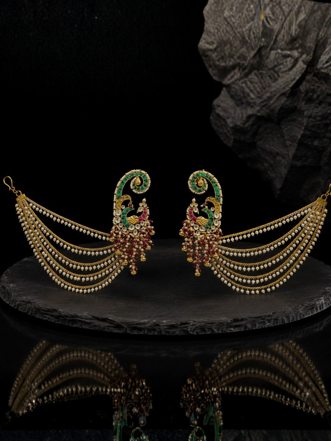 Ishhaara Peacock Ear Cuff Jhumkas With Earchains