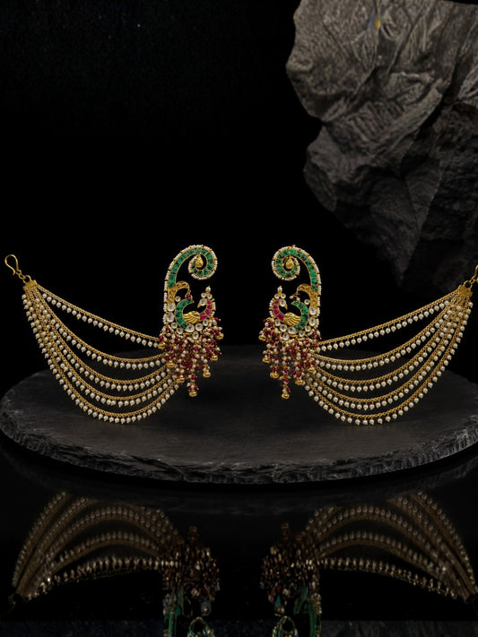 Ishhaara Peacock Ear Cuff Jhumkas With Earchains