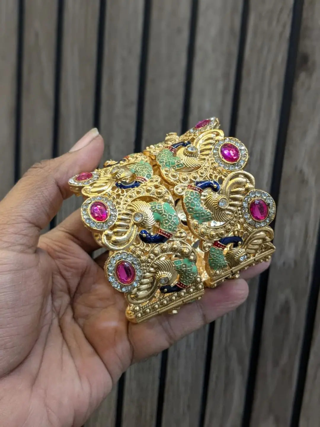 Ishhaara Peacock Feather Ruby Diamond Gold Bangles
