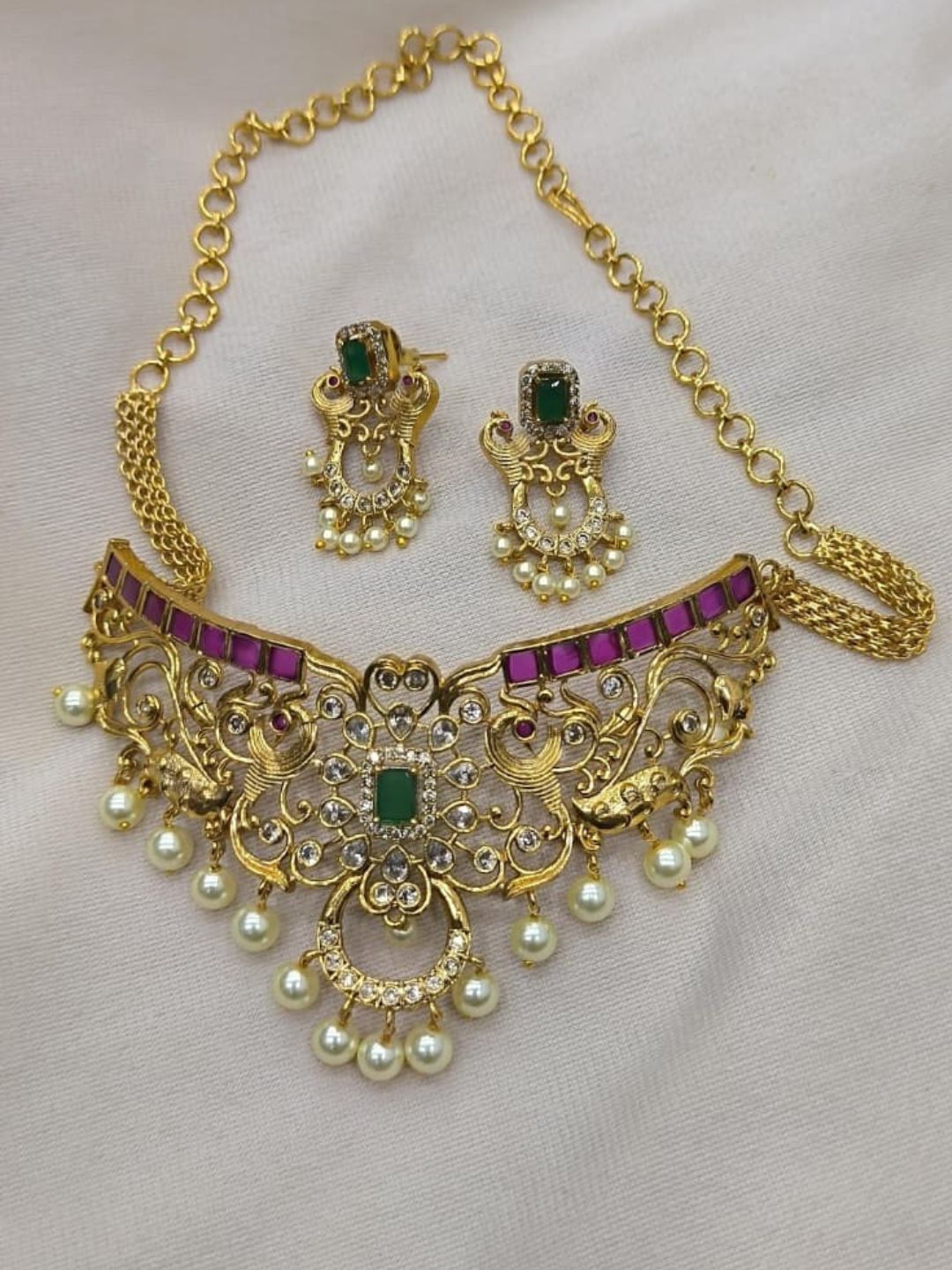 Ishhaara Peacock Floral Choker Necklace