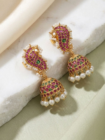 Ishhaara Peacock Kemp Stone Jhumka
