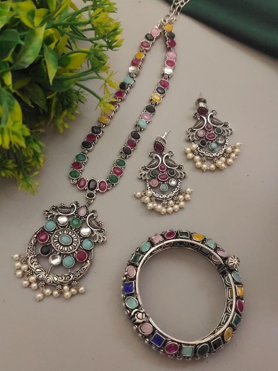 Ishhaara Peacock Long Necklace With Matching Bangles