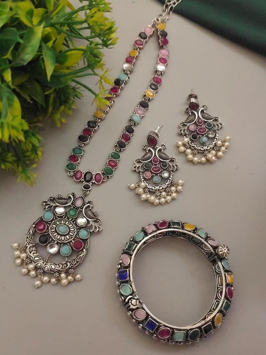 Ishhaara Peacock Long Necklace With Matching Bangles