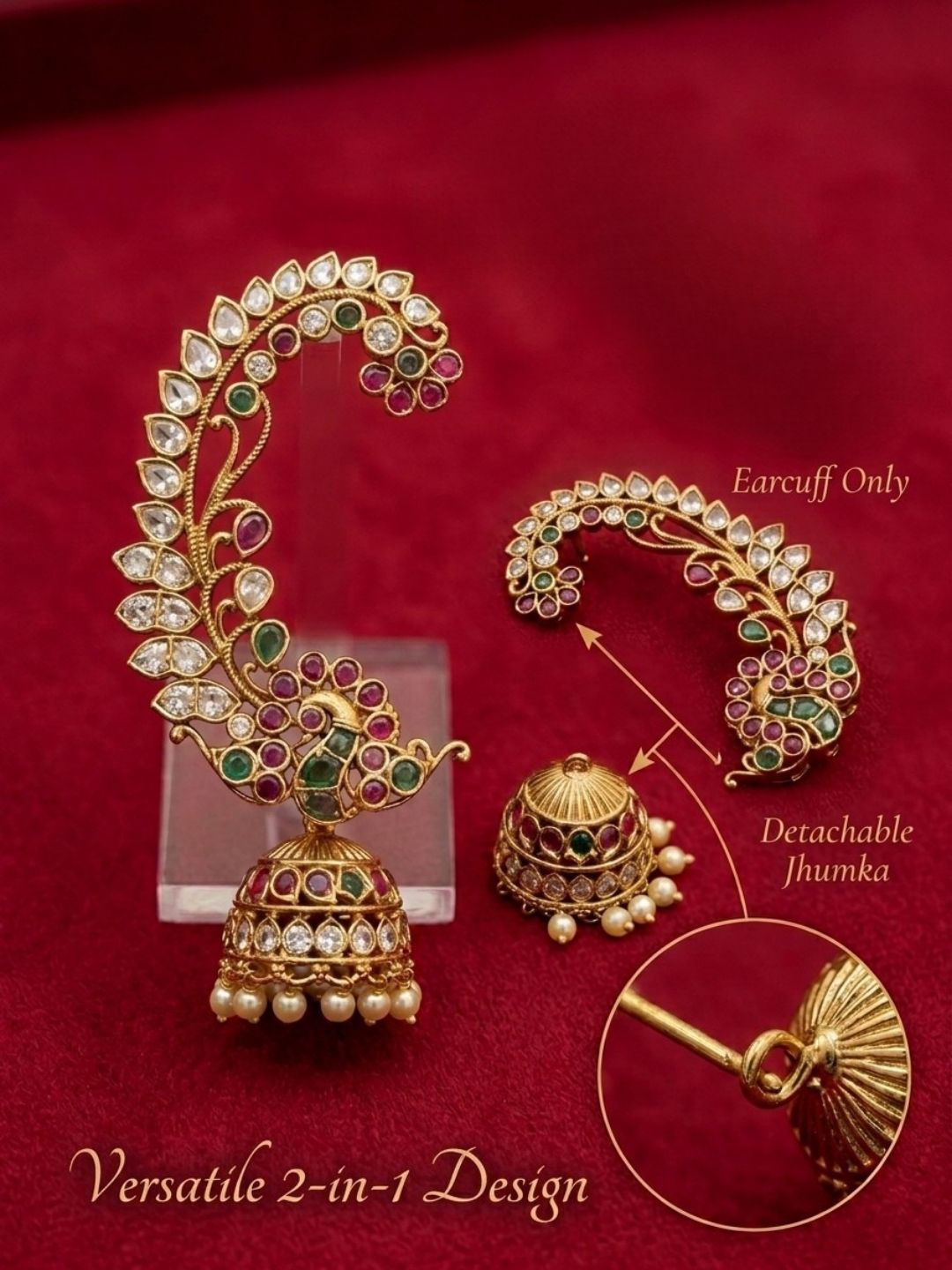 Ishhaara Peacock Mango Floral Cuff Jhumka Earrings