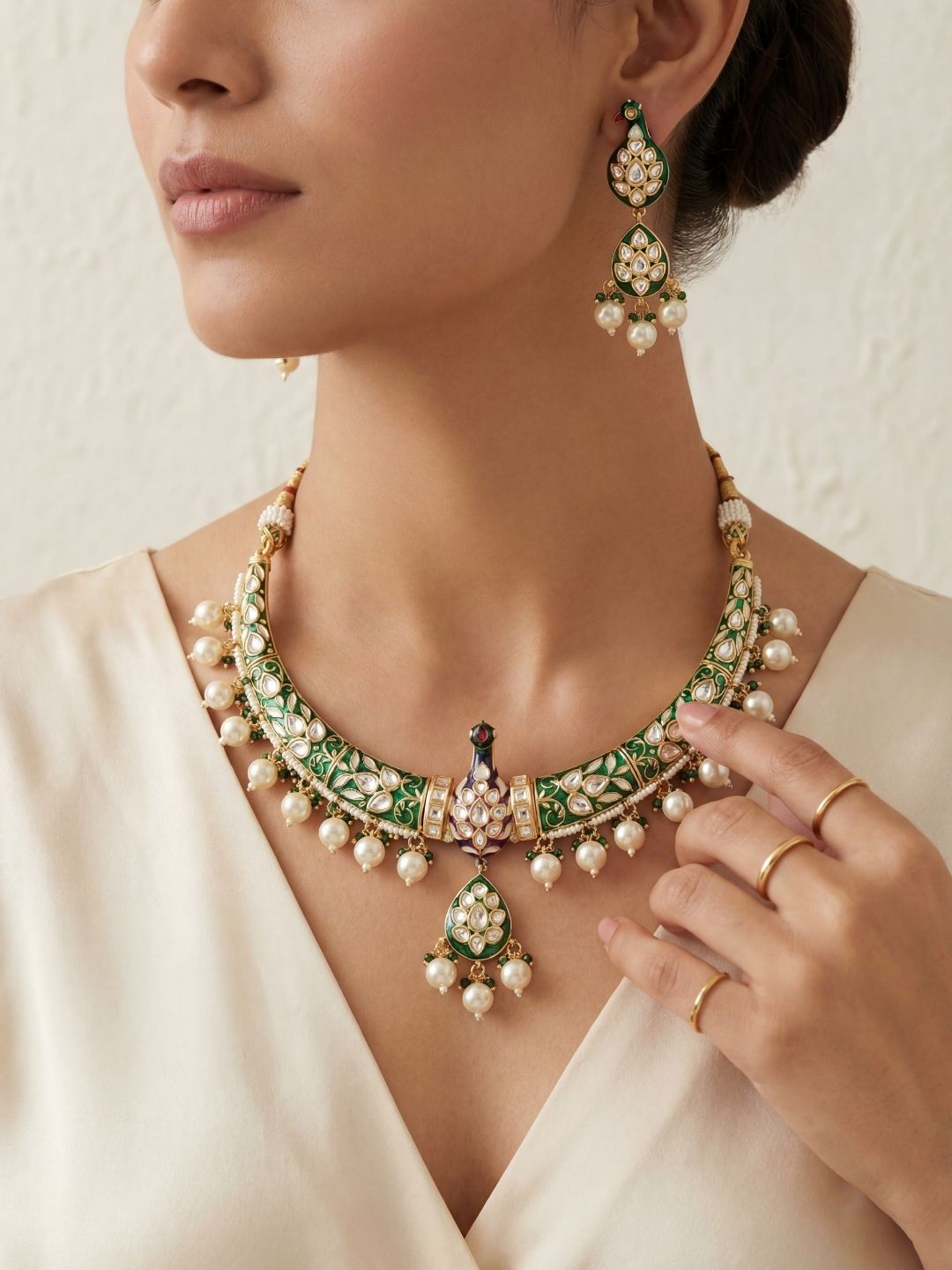 Ishhaara Peacock Moissanite Neckpiece With Earrings