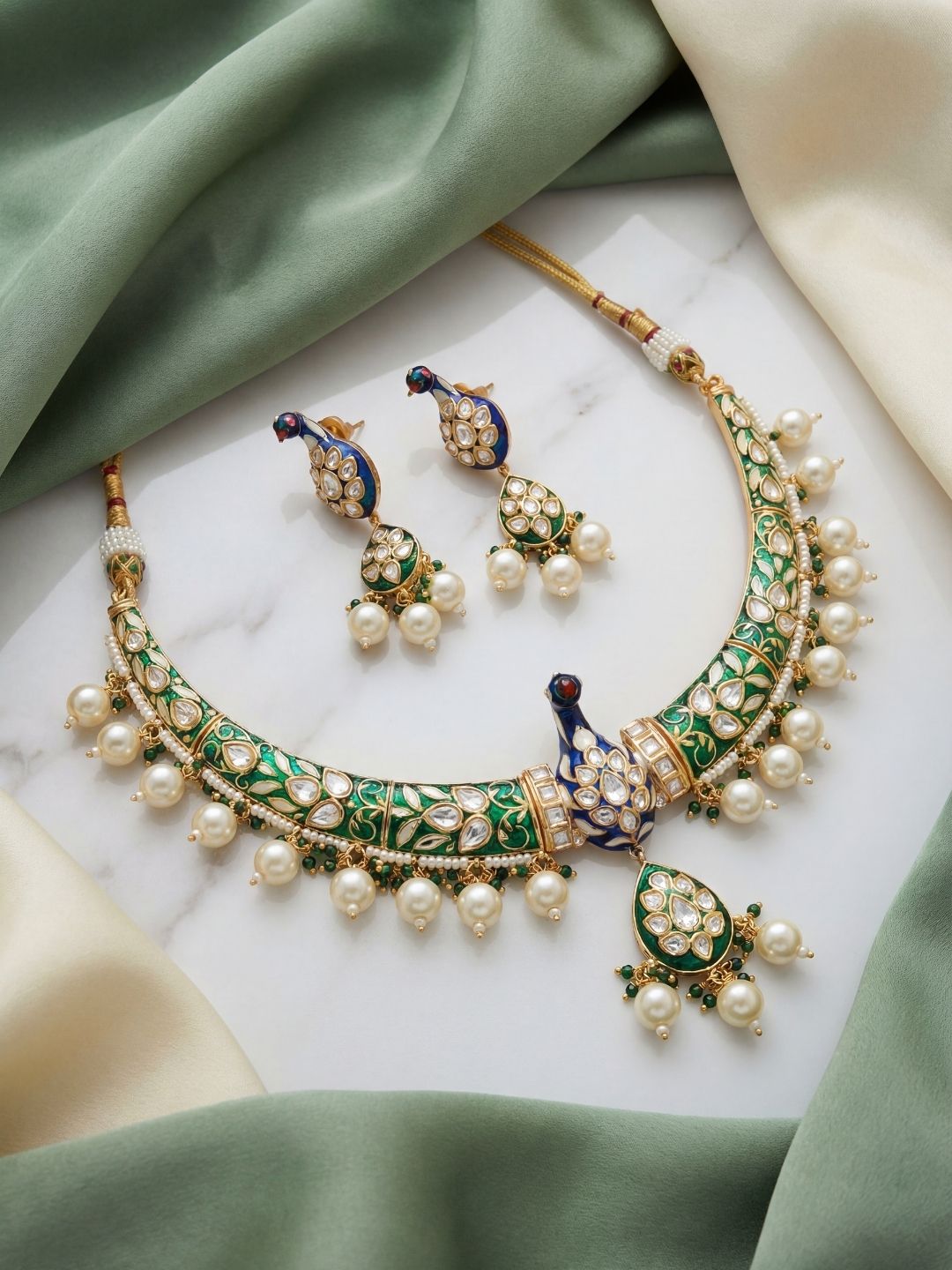 Ishhaara Peacock Moissanite Neckpiece With Earrings