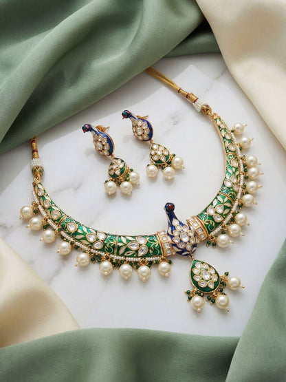 Ishhaara Peacock Moissanite Neckpiece With Earrings