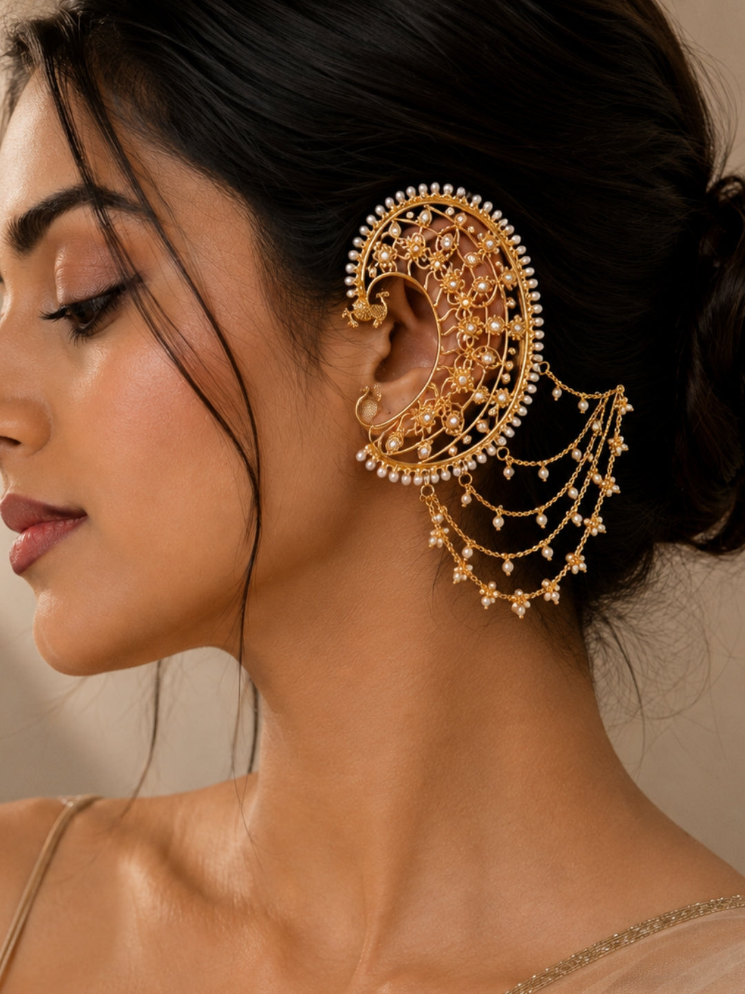 Ishhaara Peacock Polki Fushion Earcuff Earrings