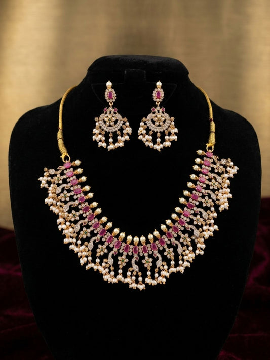 Ishhaara Peacock Ruby Pearl Choker