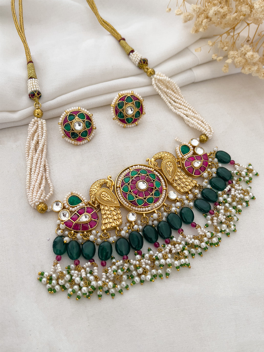 Ishhaara Peacock Shaped Jadau Kundan Studded Bridal Choker Set