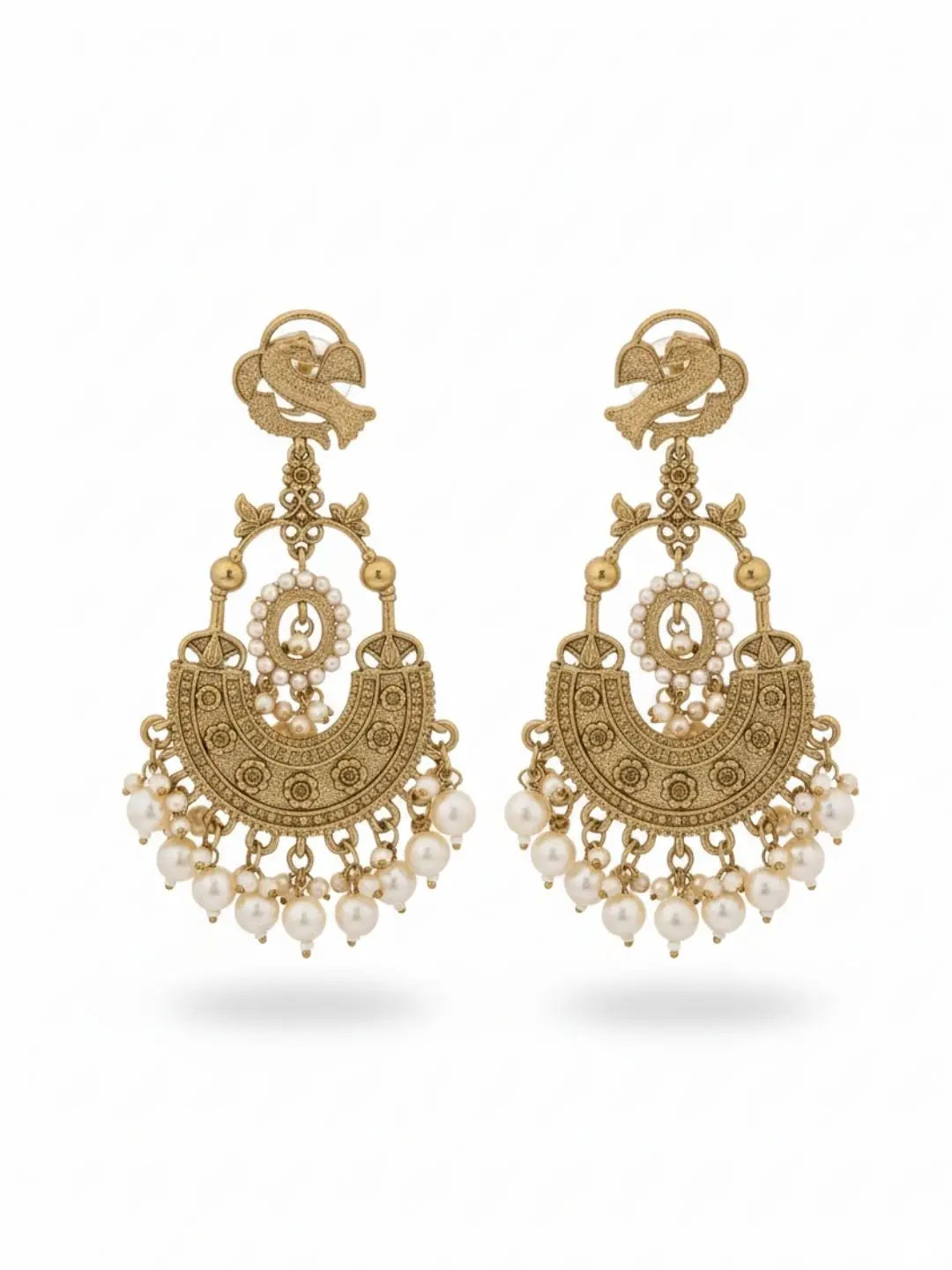 Ishhaara Peacock Shaped Stones And Beads Chandbalis