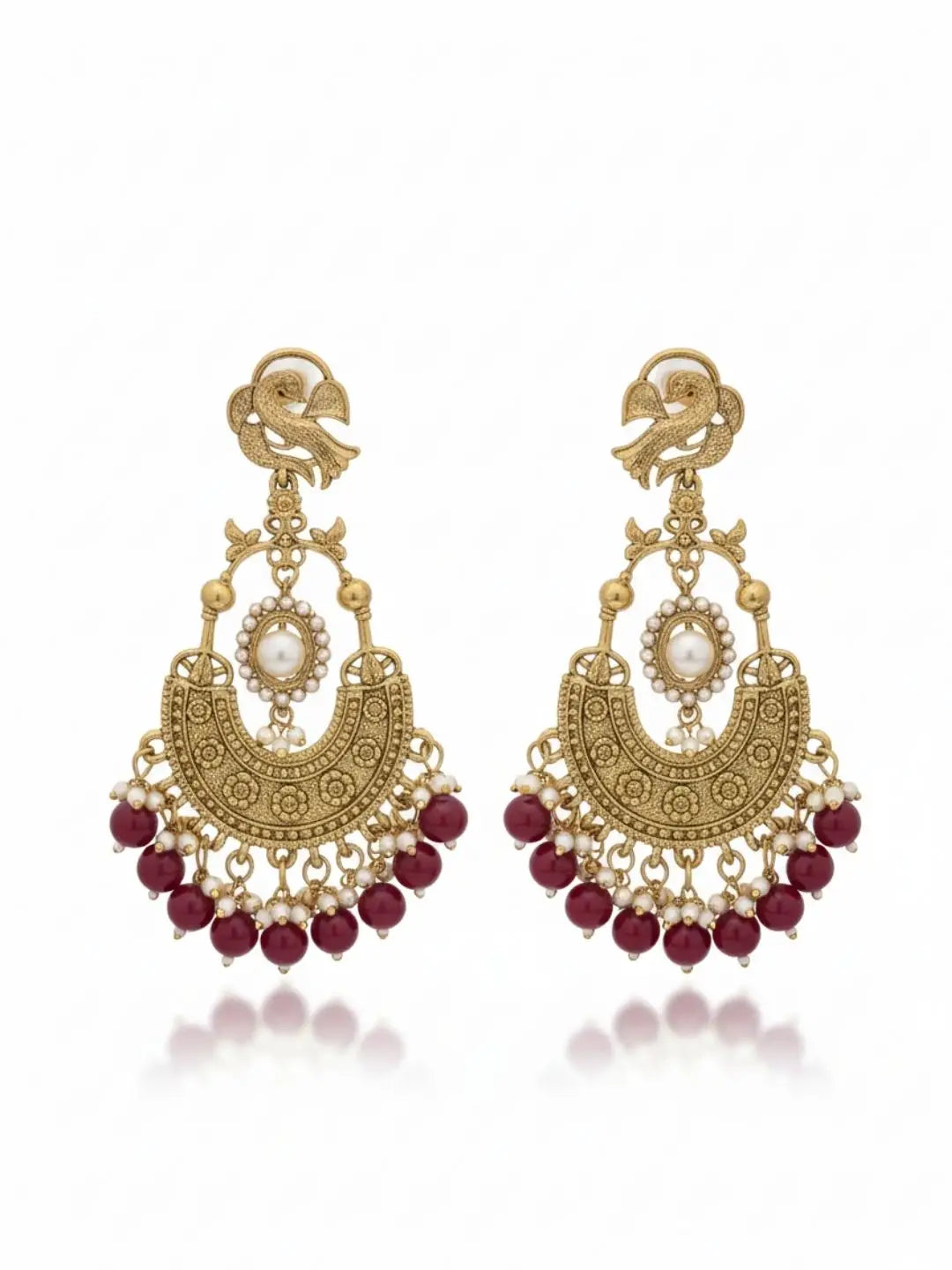 Ishhaara Peacock Shaped Stones And Beads Chandbalis