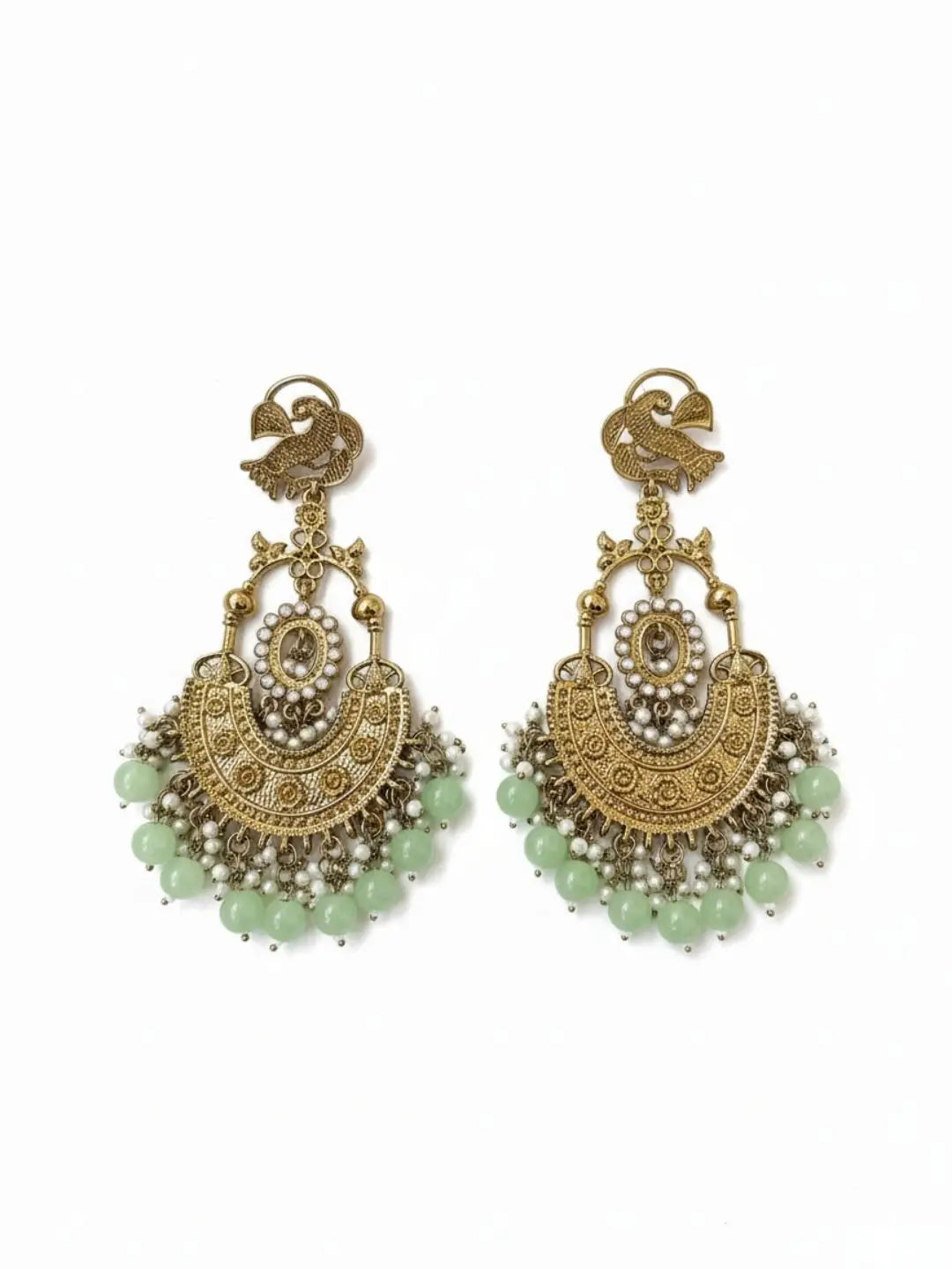Ishhaara Peacock Shaped Stones And Beads Chandbalis