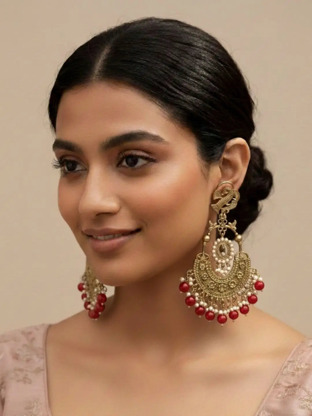 Ishhaara Peacock Shaped Stones And Beads Chandbalis