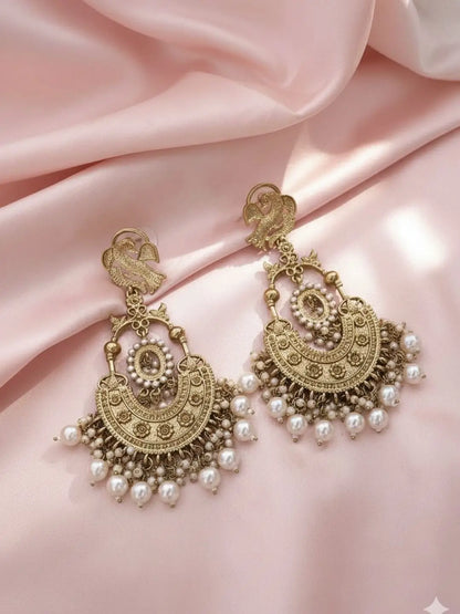 Ishhaara Peacock Shaped Stones And Beads Chandbalis