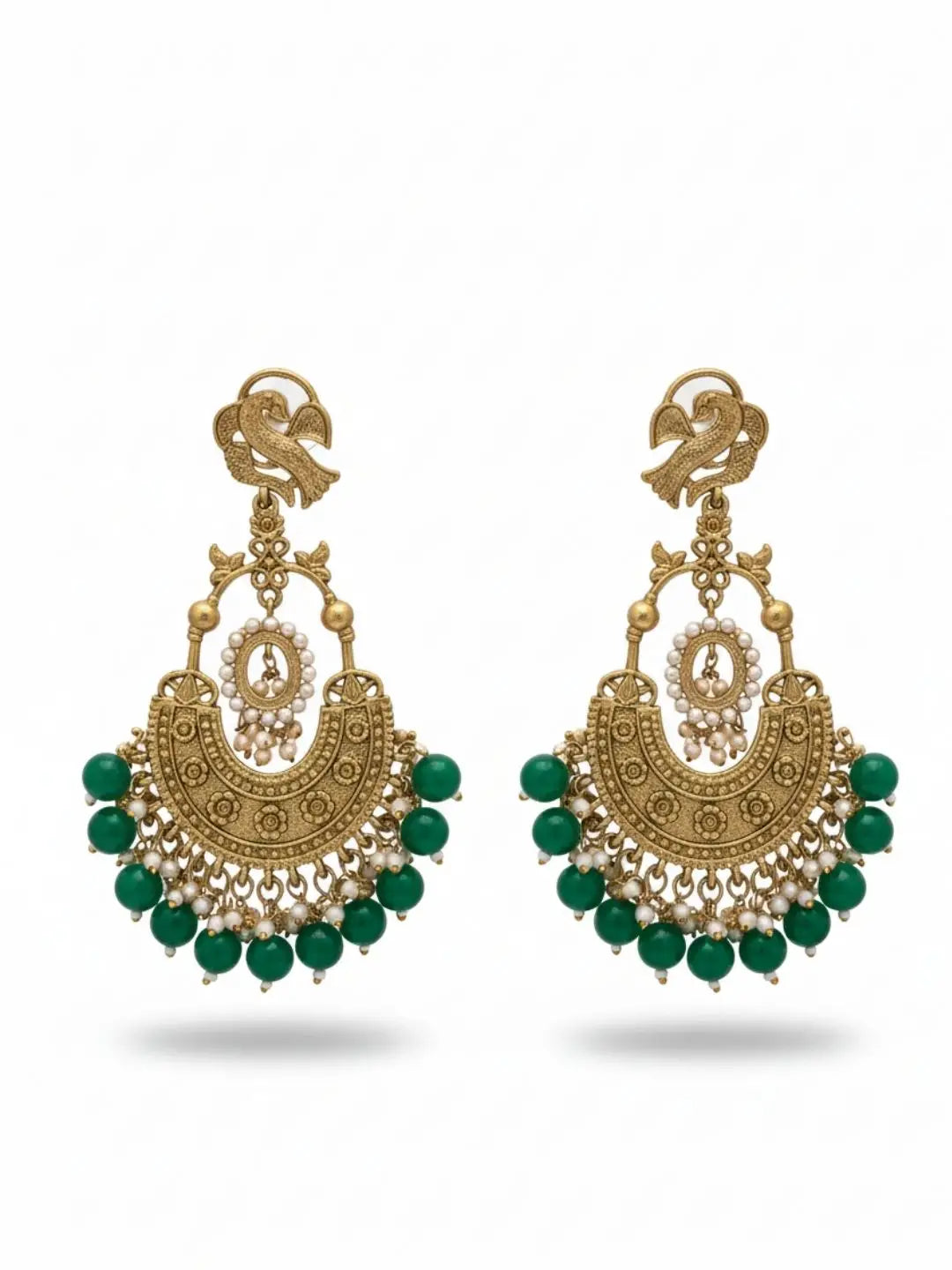 Ishhaara Peacock Shaped Stones And Beads Chandbalis