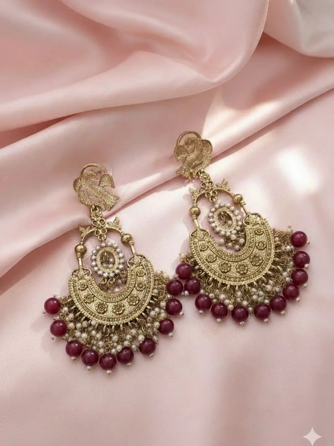 Ishhaara Peacock Shaped Stones And Beads Chandbalis