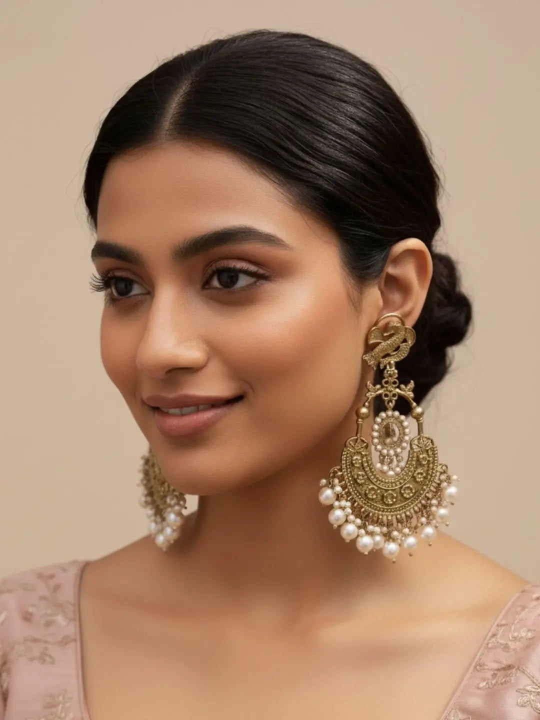 Ishhaara Peacock Shaped Stones And Beads Chandbalis
