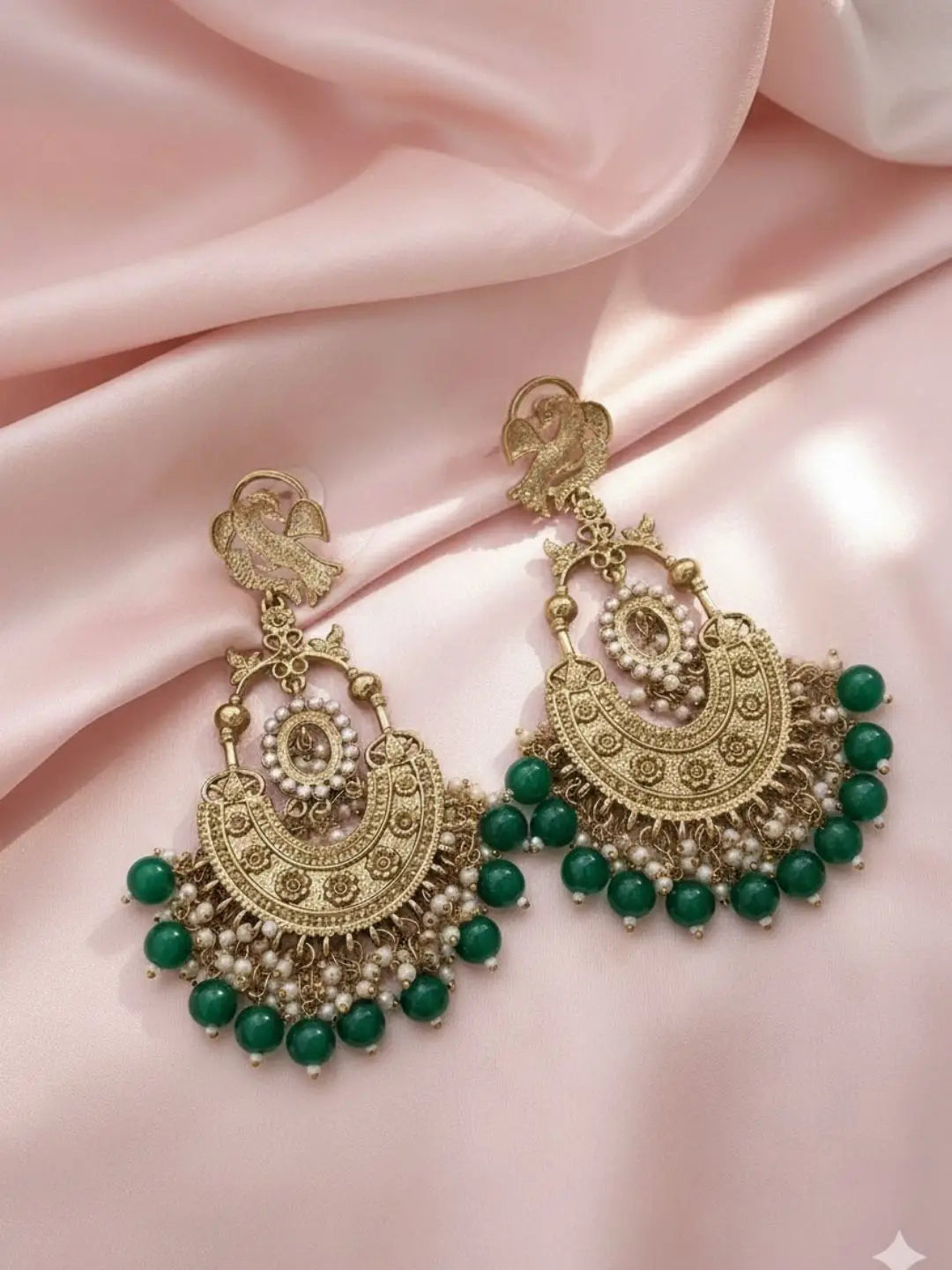 Ishhaara Peacock Shaped Stones And Beads Chandbalis
