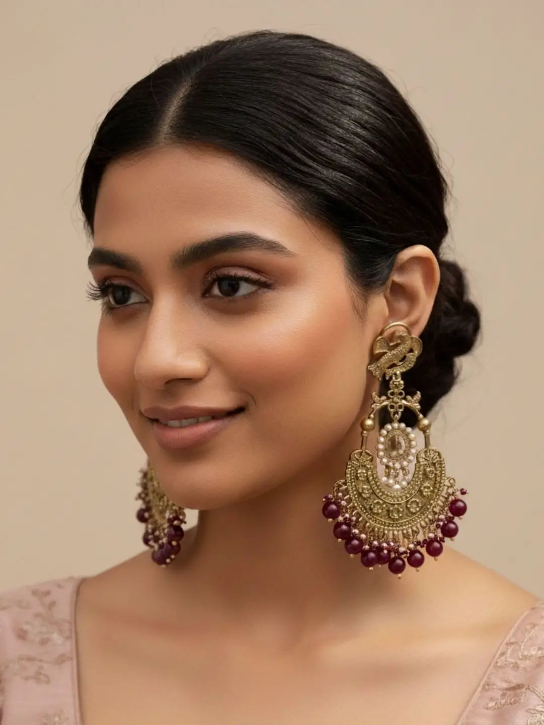 Ishhaara Peacock Shaped Stones And Beads Chandbalis