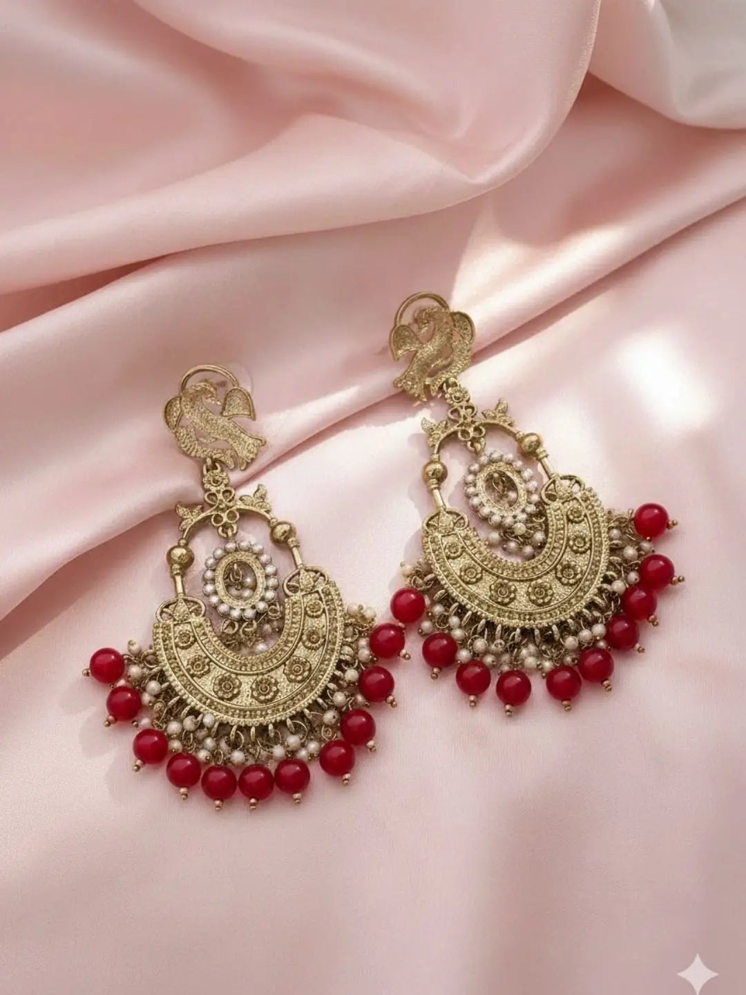 Ishhaara Peacock Shaped Stones And Beads Chandbalis