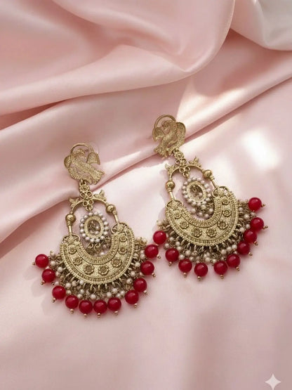 Ishhaara Peacock Shaped Stones And Beads Chandbalis