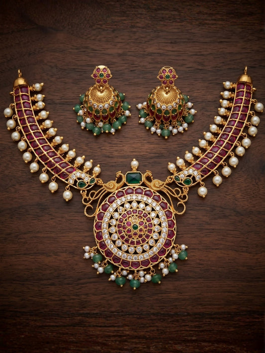 Ishhaara Peacock Traditional Close Neck Set