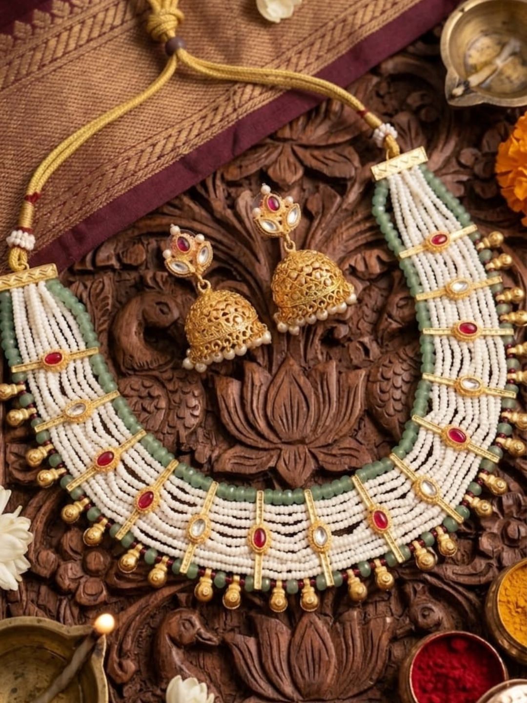 Ishhaara Pearl And Beads Necklace Set
