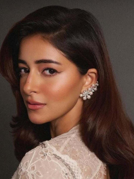 Ishhaara Pearl And Crystal Floral Ear Cuff Earrings