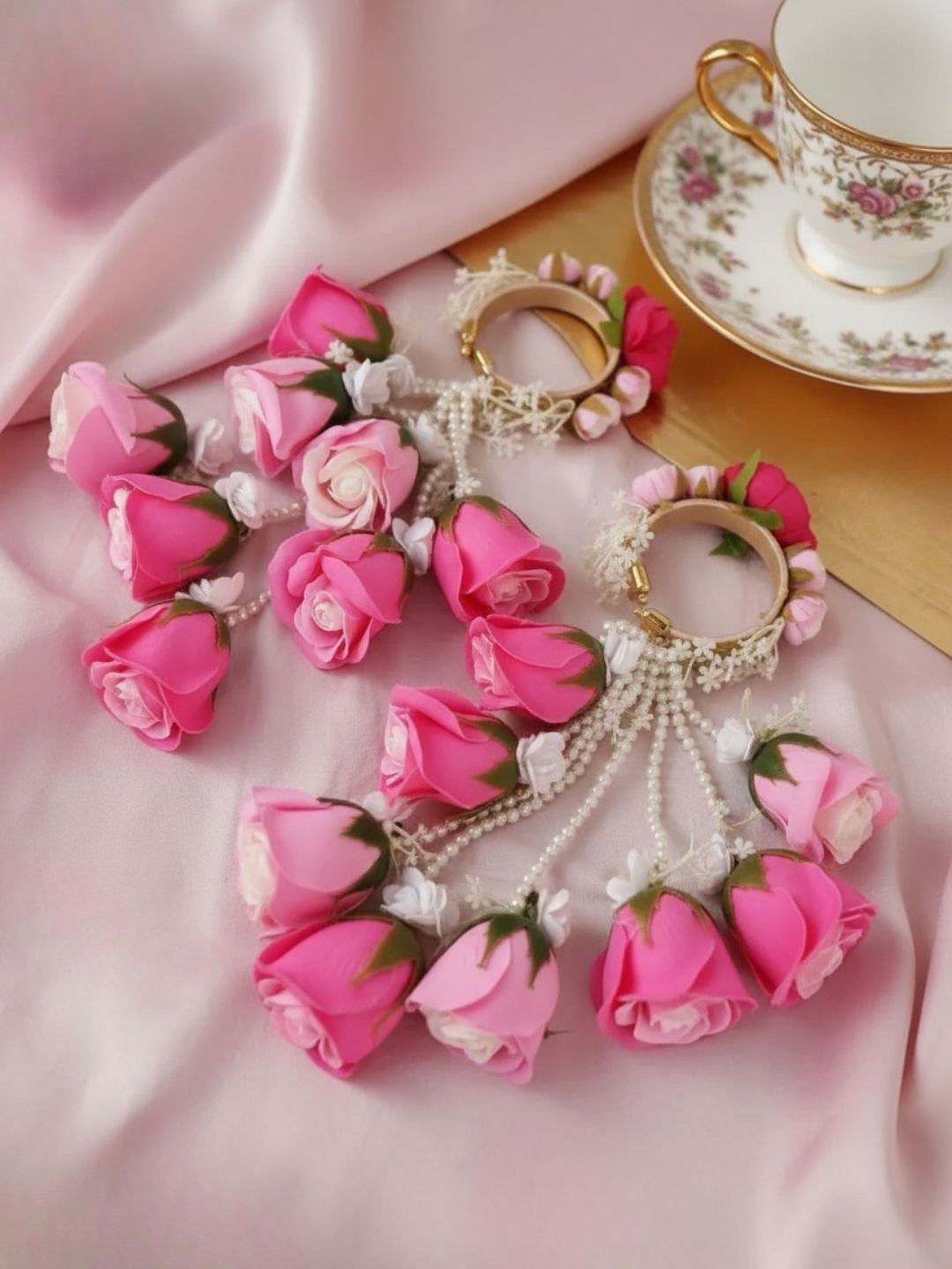 Ishhaara Pearl And Pink Roses Studded Floral Kaleera