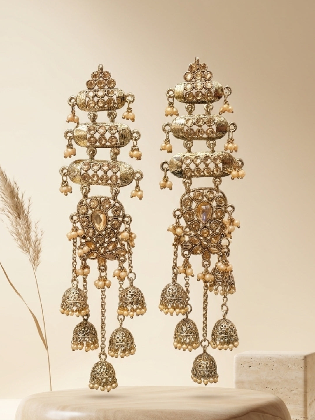 Ishhaara Pearl Antique Jhumka Shoulder Earring