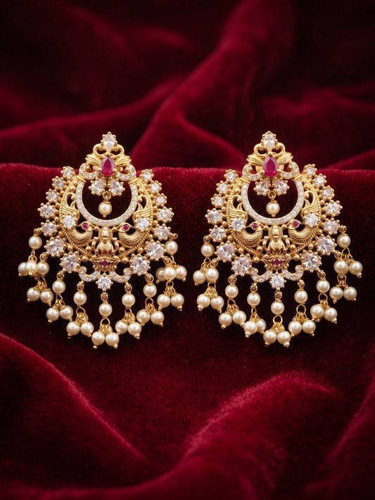 Ishhaara Pearl Beaded Chandbali Earrings