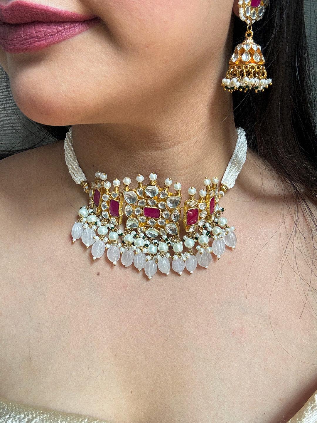 Ishhaara Pearl Beeded Paachi Kundan Choker Set