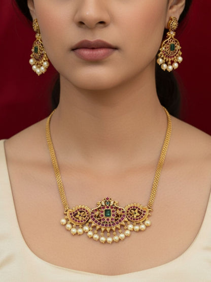 Ishhaara Pearl Drop Matte Finish Stone Choker Necklace
