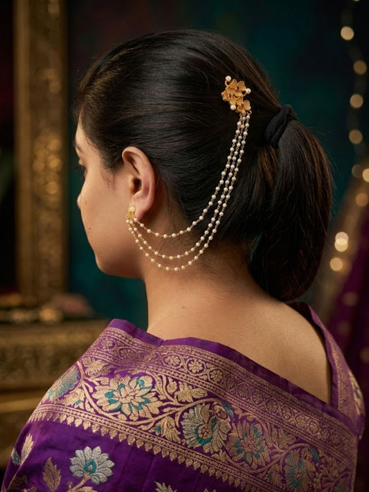 Ishhaara Pearl Earchain With Studs