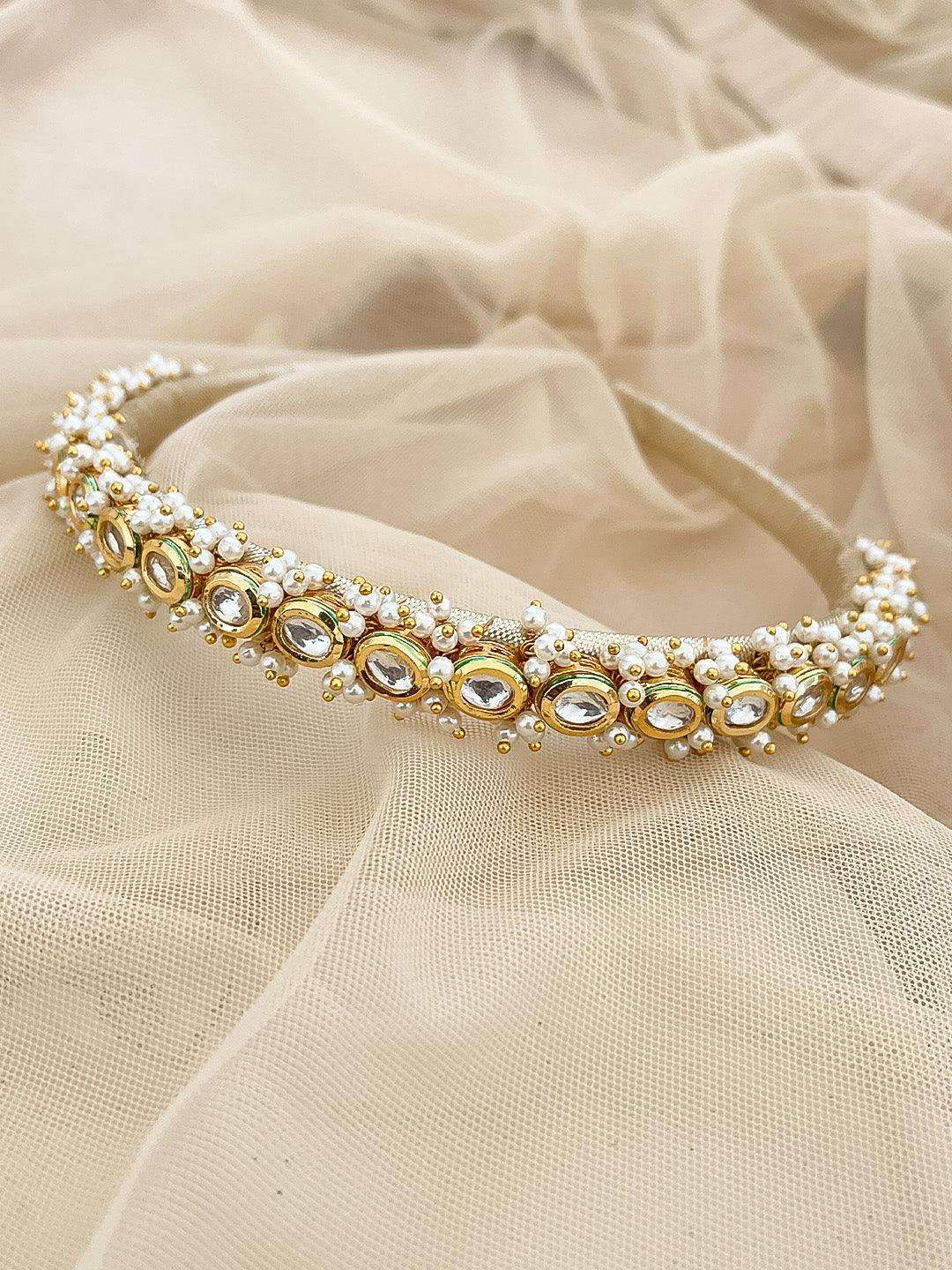 Ishhaara Pearl Embellished Hair Band Beige