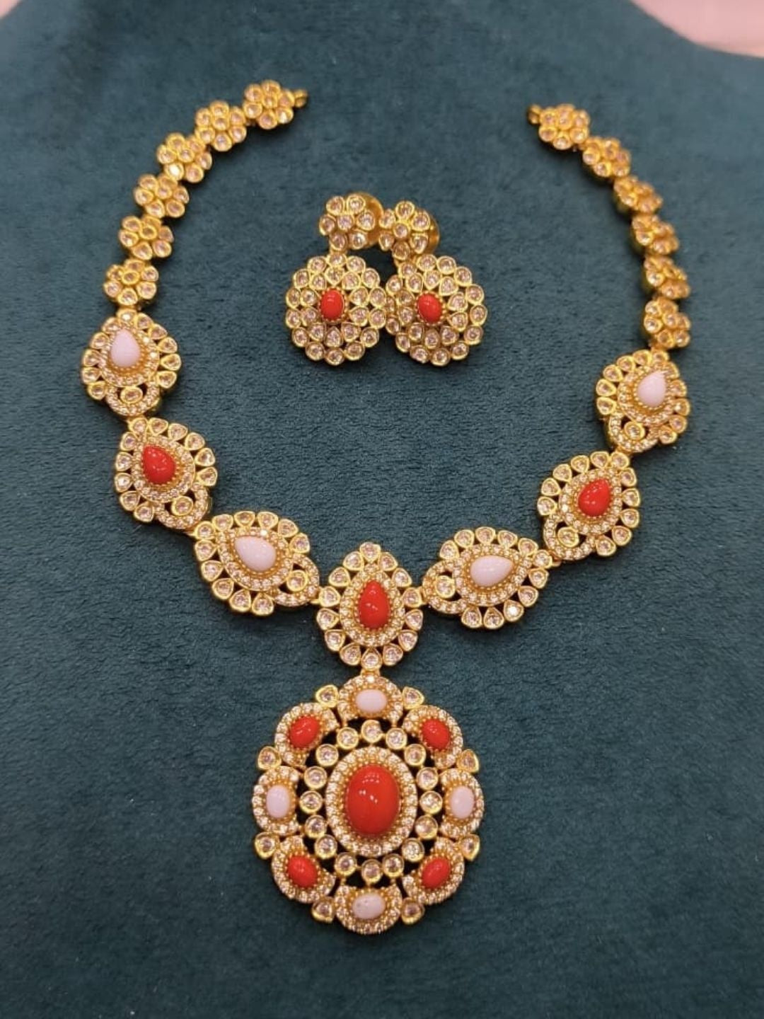 Ishhaara Pearl Floral Pendant Necklace Set - handcrafted Indian jewellery