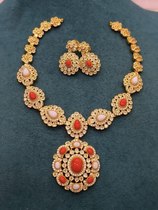 Ishhaara Pearl Floral Pendant Necklace Set - handcrafted Indian jewellery
