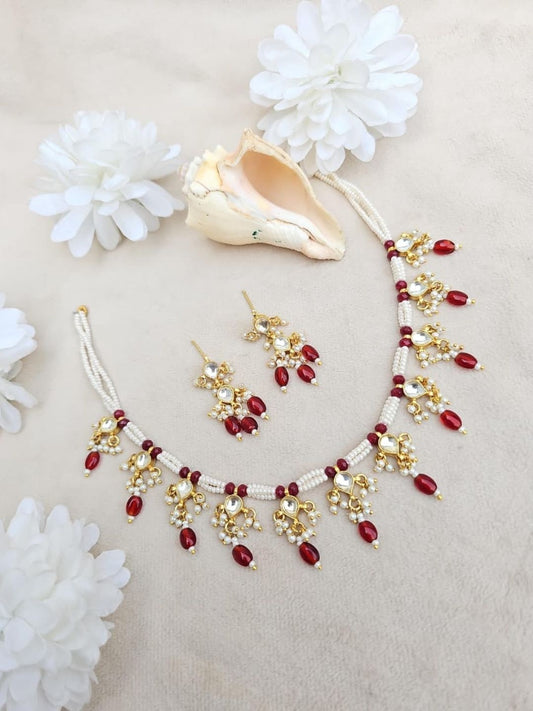 Ishhaara Pearl Gold Kundan Necklace Set - handcrafted Indian jewellery