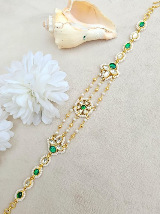 Ishhaara Pearl Green Mathapatti - handcrafted Indian jewellery