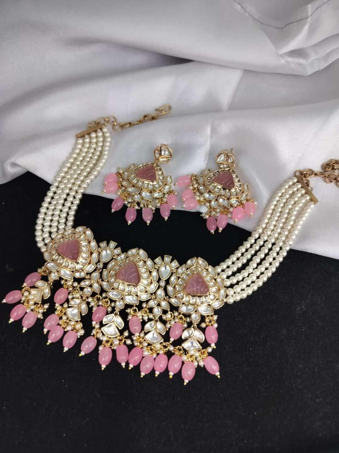 Ishhaara Pearl Kundan Beaded Choker Necklace Set