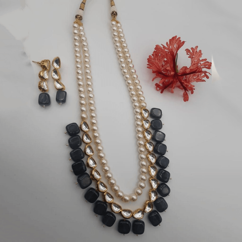 Ishhaara Pearl Kundan Big Drop Beads Necklace Set