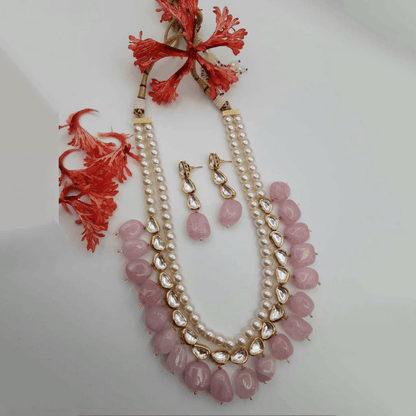 Ishhaara Pearl Kundan Big Drop Beads Necklace Set