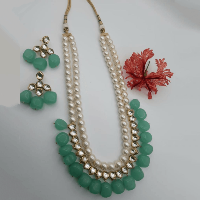 Ishhaara Pearl Kundan Big Drop Beads Necklace Set