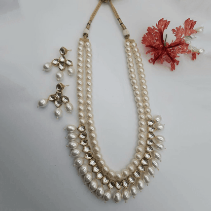 Ishhaara Pearl Kundan Big Drop Beads Necklace Set