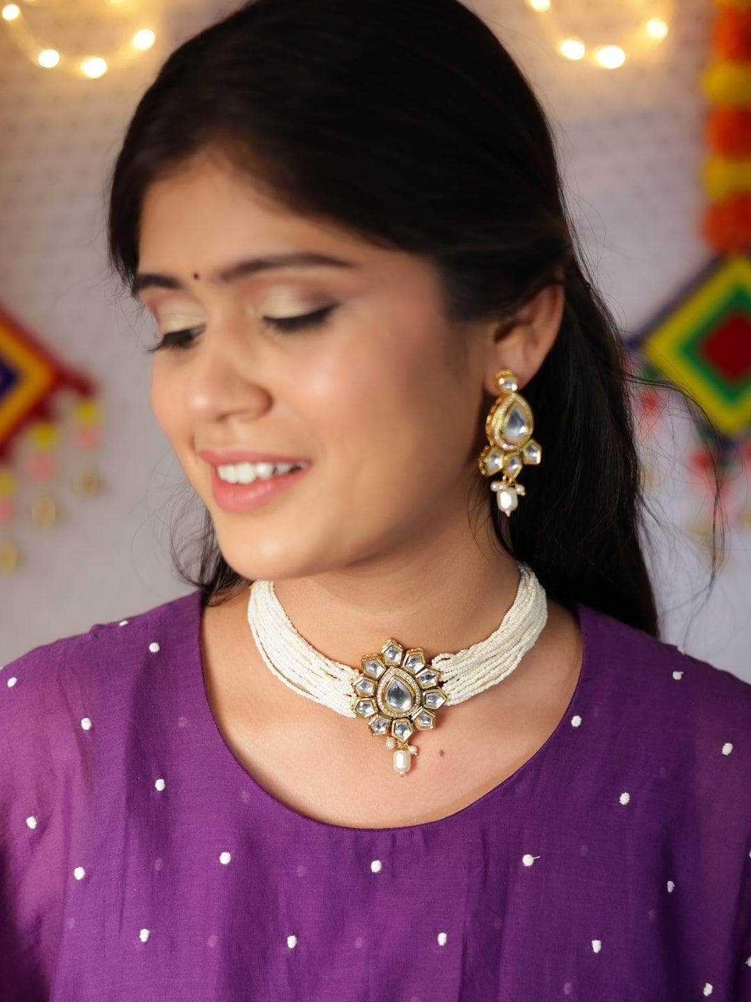Ishhaara Pearl Kundan Choker Necklace Set