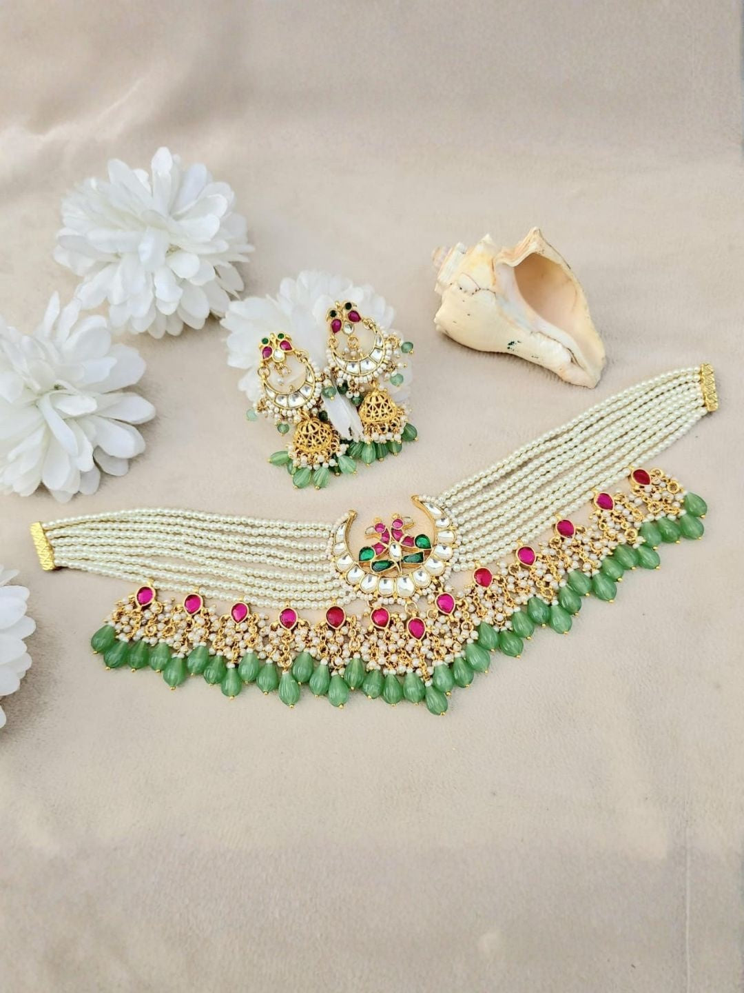 Ishhaara Pearl Kundan Jhumka Necklace & Earring Set